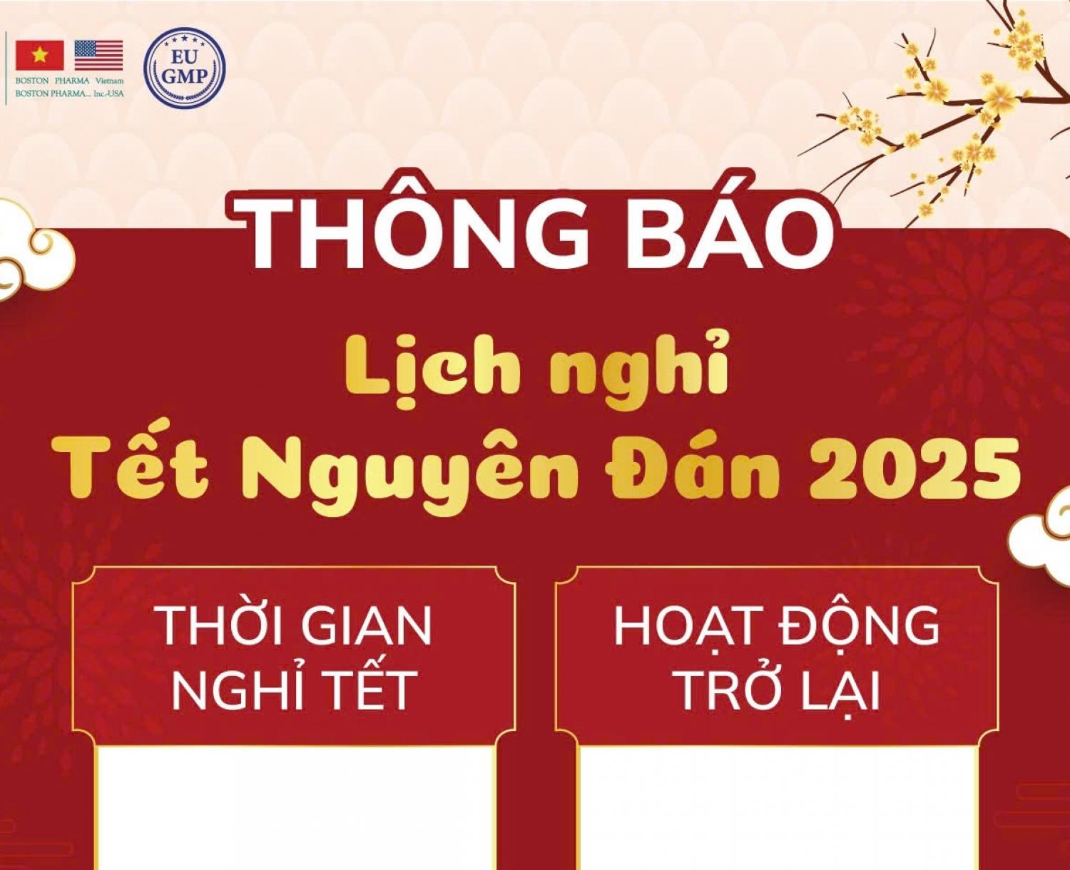 THÔNG BÁO LỊCH NGHỈ TẾT NGUYÊN ĐÁN 2025