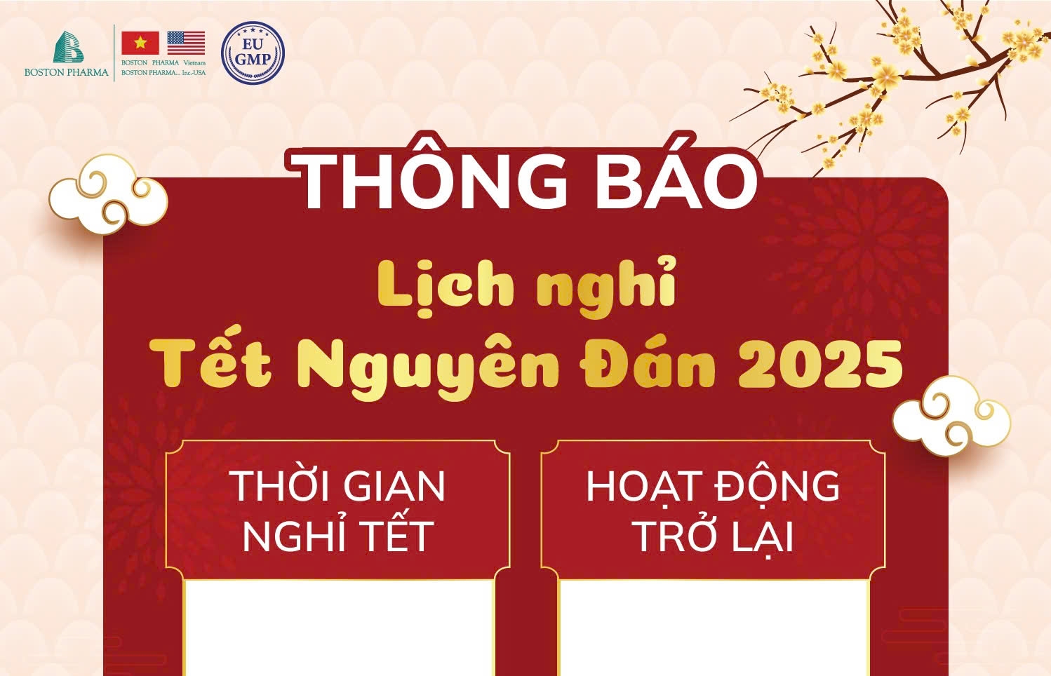 THÔNG BÁO LỊCH NGHỈ TẾT NGUYÊN ĐÁN 2025