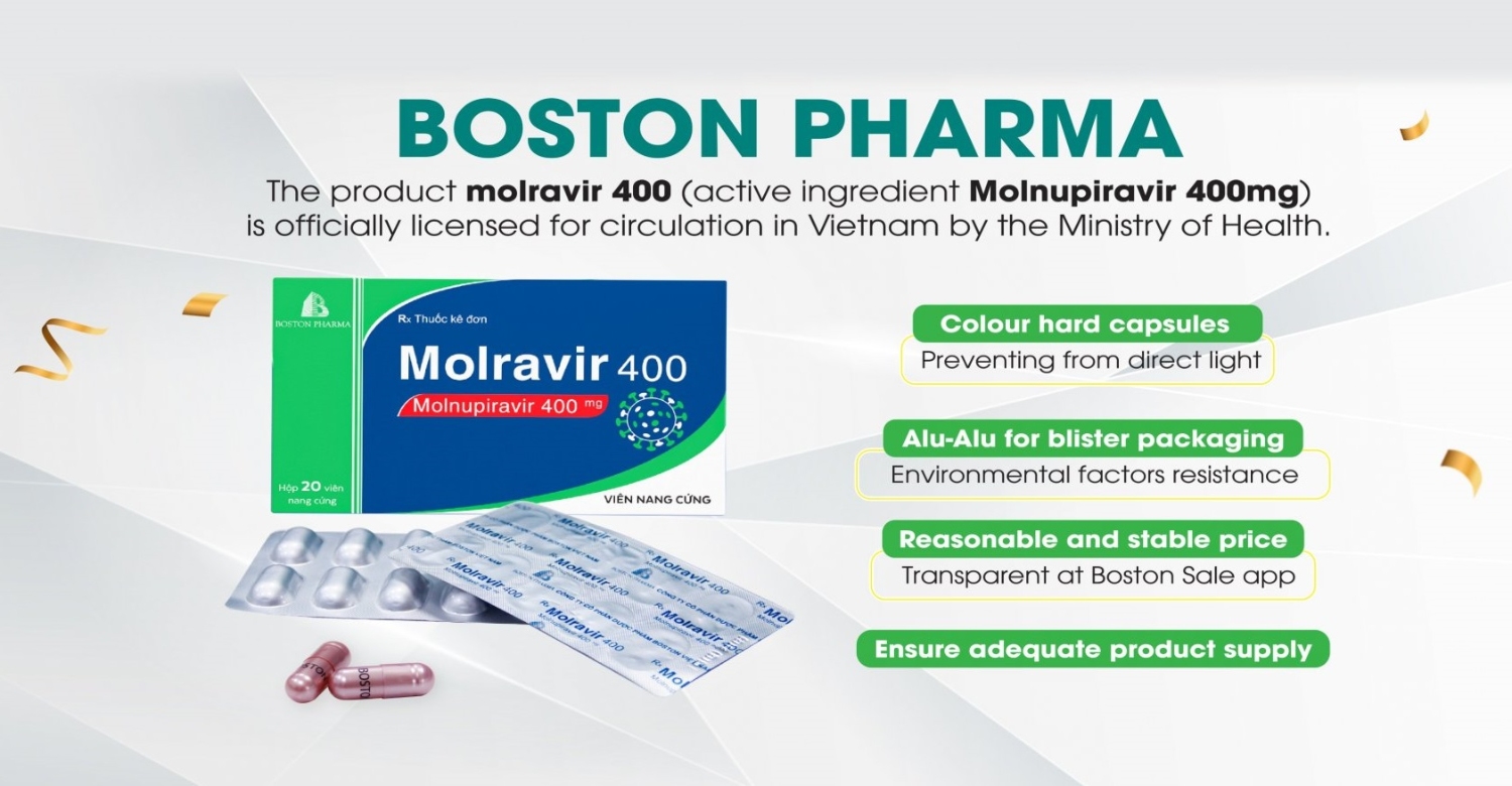 Boston Pharma chính thức được cấp phép lưu hành sản phẩm Molravir 400 (hoạt chất molnupiravir)