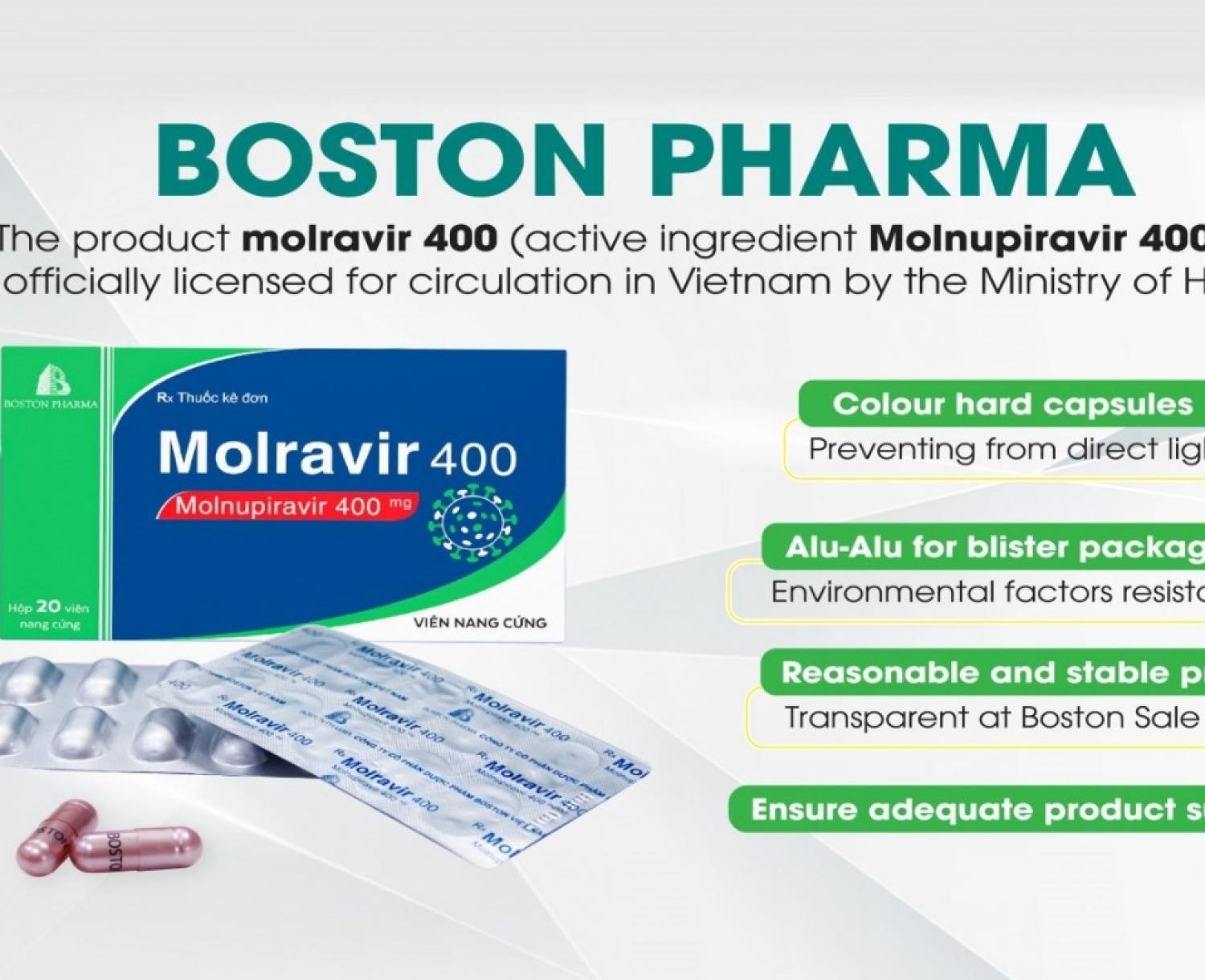 Boston Pharma chính thức được cấp phép lưu hành sản phẩm Molravir 400 (hoạt chất molnupiravir)