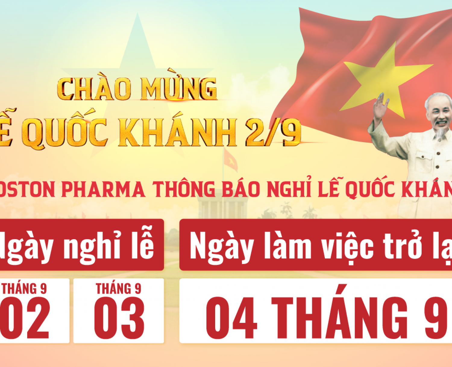 THÔNG BÁO LỊCH NGHỈ LỄ QUỐC KHÁNH 2/9